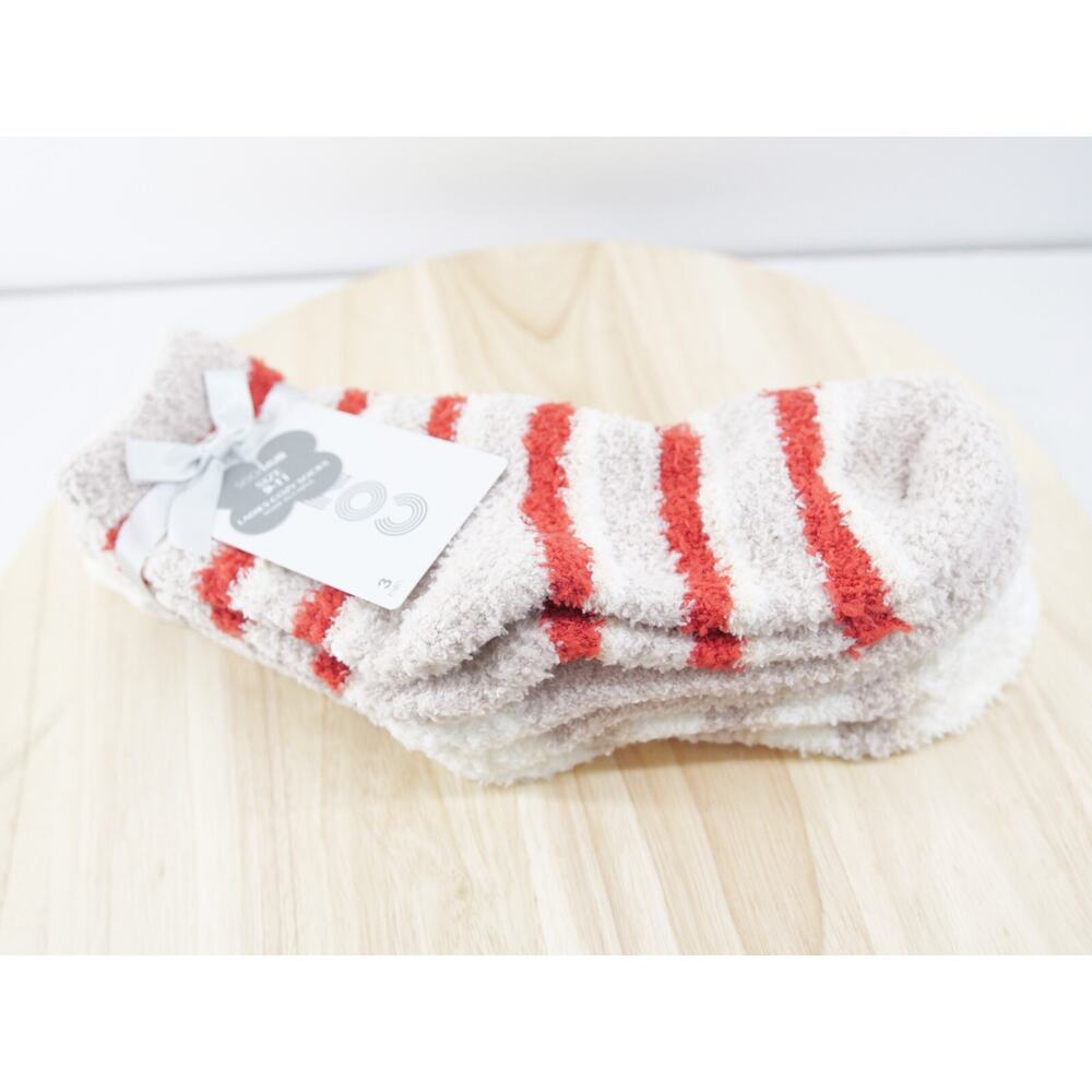 Cozy Hub Women's Sock Size 9-11 White Gray Striped Cozy Crew Socks‎ 3 Prs
